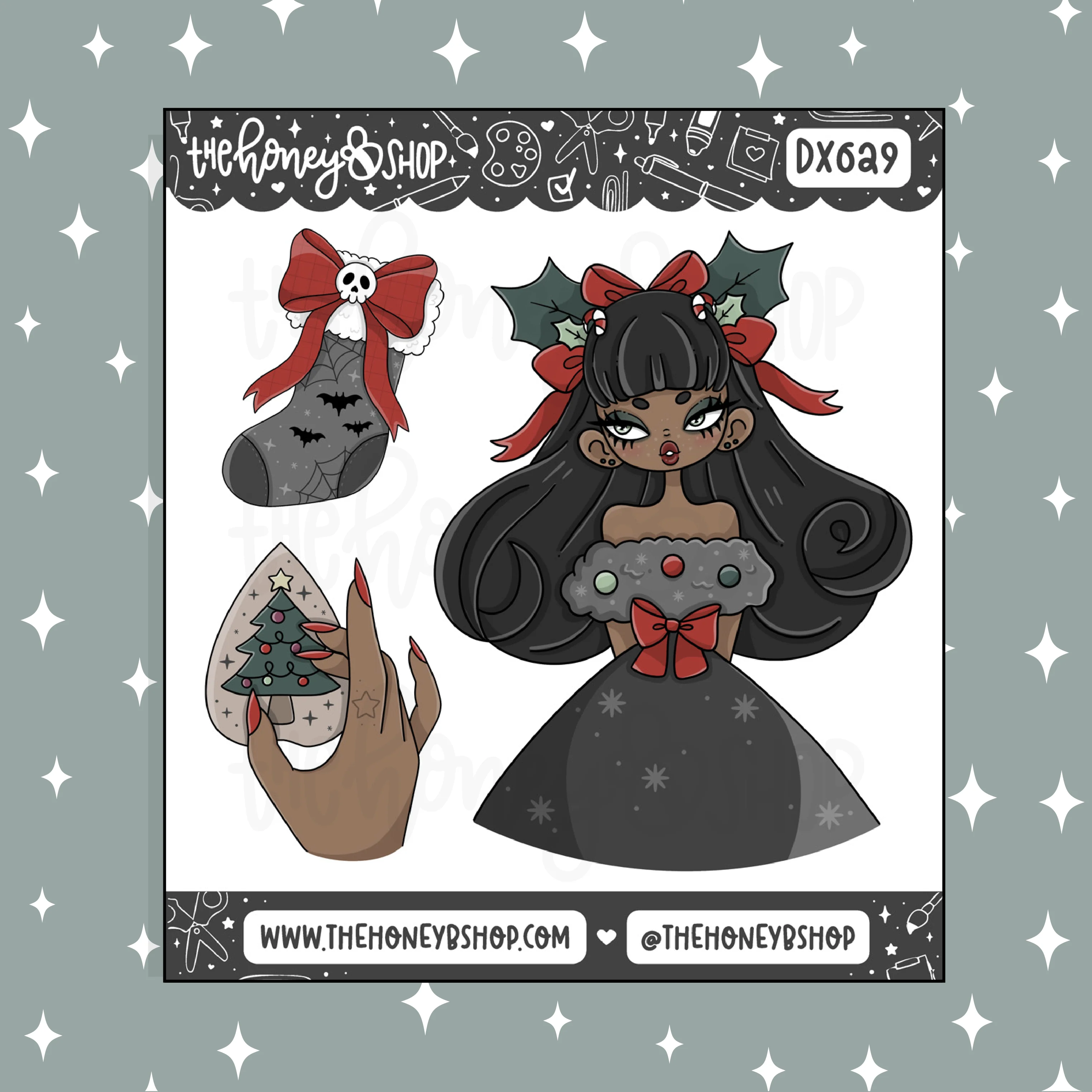 Spooky Christmas Babe Deco Doodle Sticker | Choose your Skin Tone! - Image 3