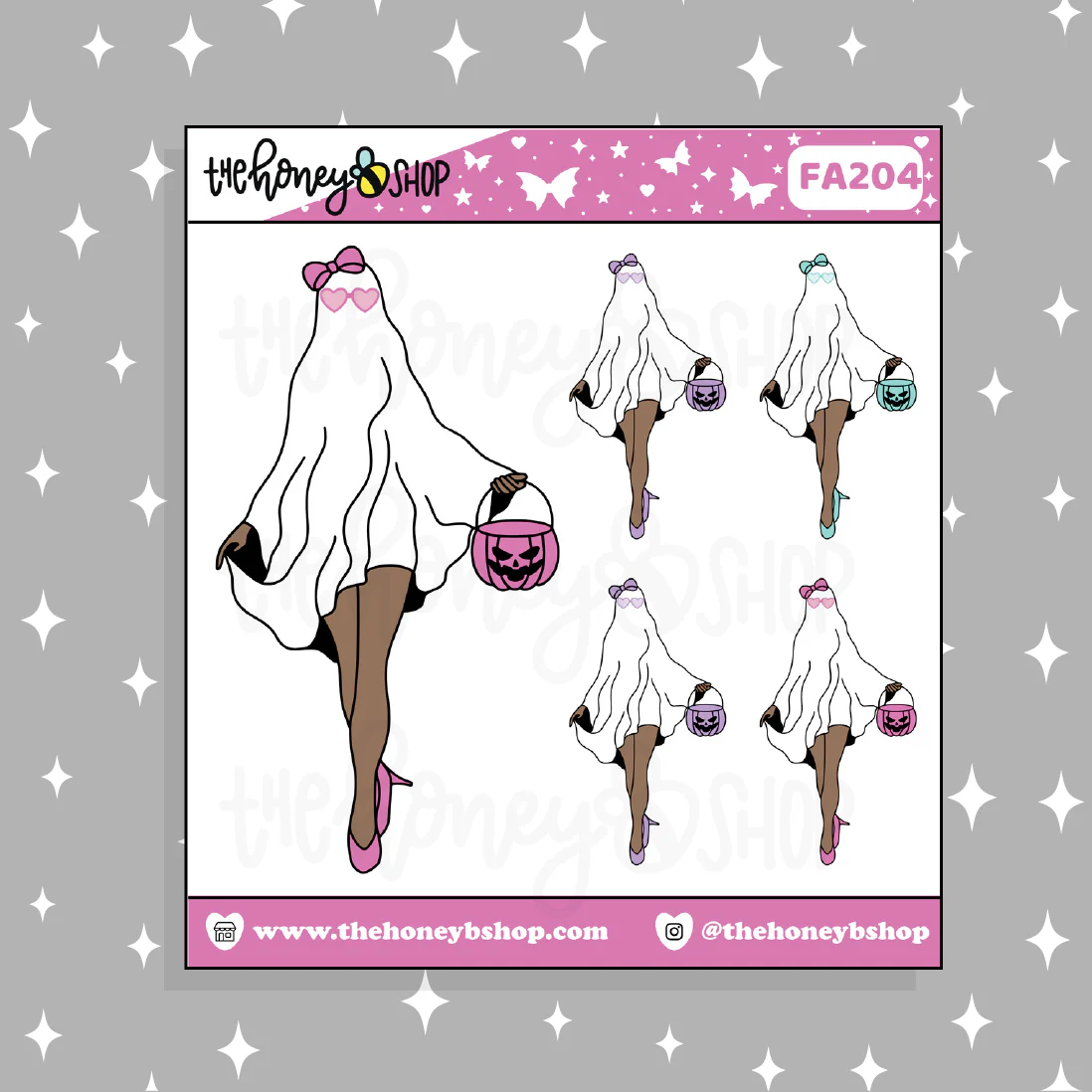 Pastel Spooky Ghost Babe Doodle Sticker | Choose your Skin Tone! - Image 3
