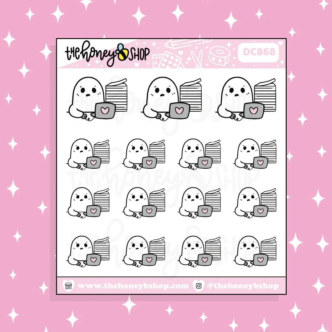 Stressed Computer Ghostie Doodle Sticker