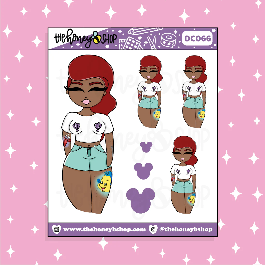 Tattooed Ariel Babe Doodle Sticker | Choose your Skin Tone! - Image 3