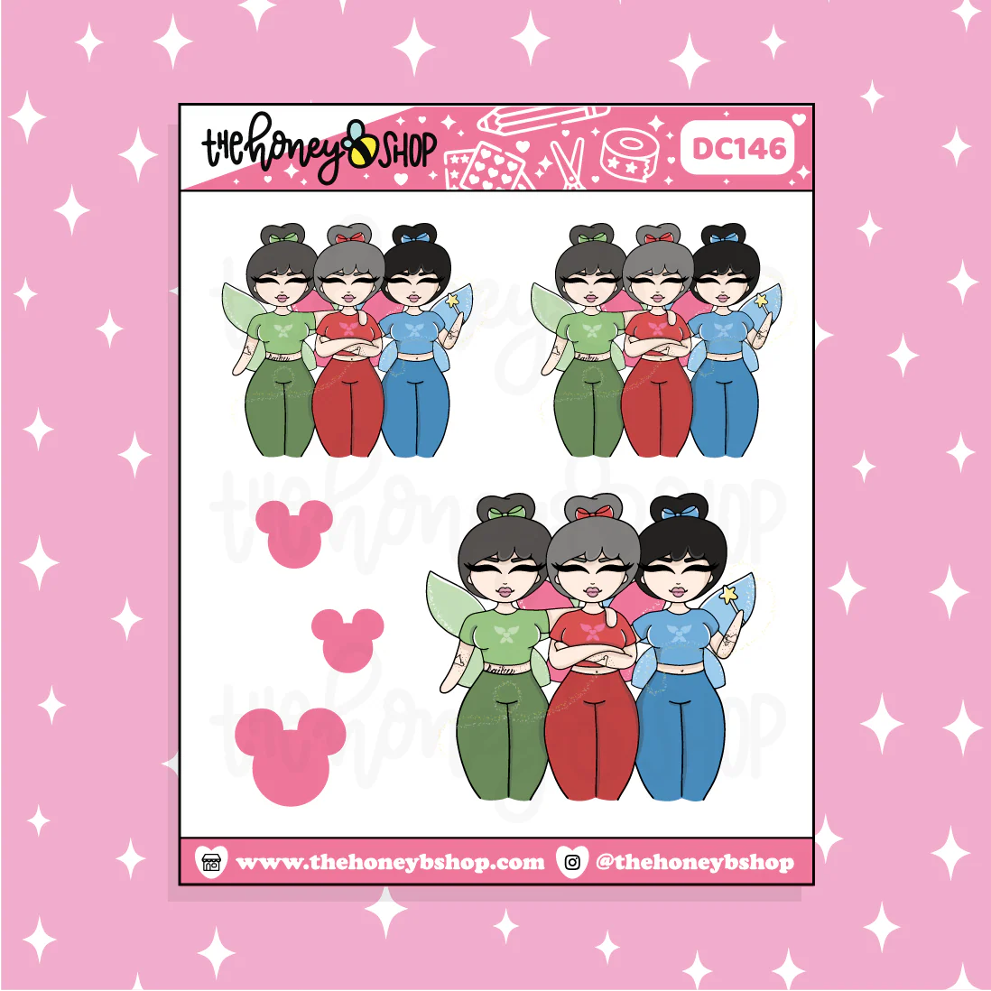 Tattooed Flora, Fauna, + Merryweather Babe Doodle Sticker | Choose your Skin Tone! - Image 2