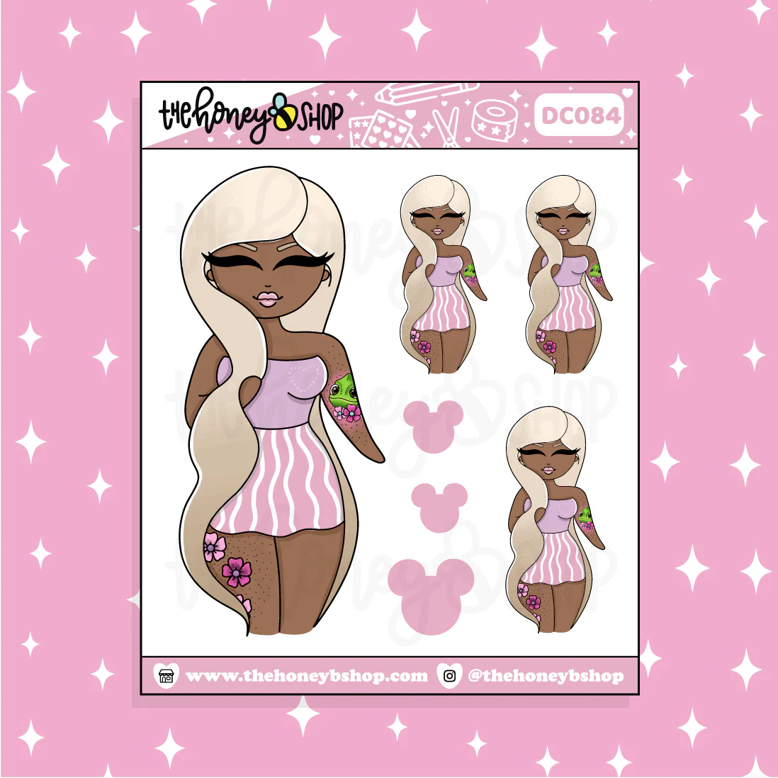 Tattooed Rapunzel Babe Doodle Sticker | Choose your Skin Tone! - Image 3