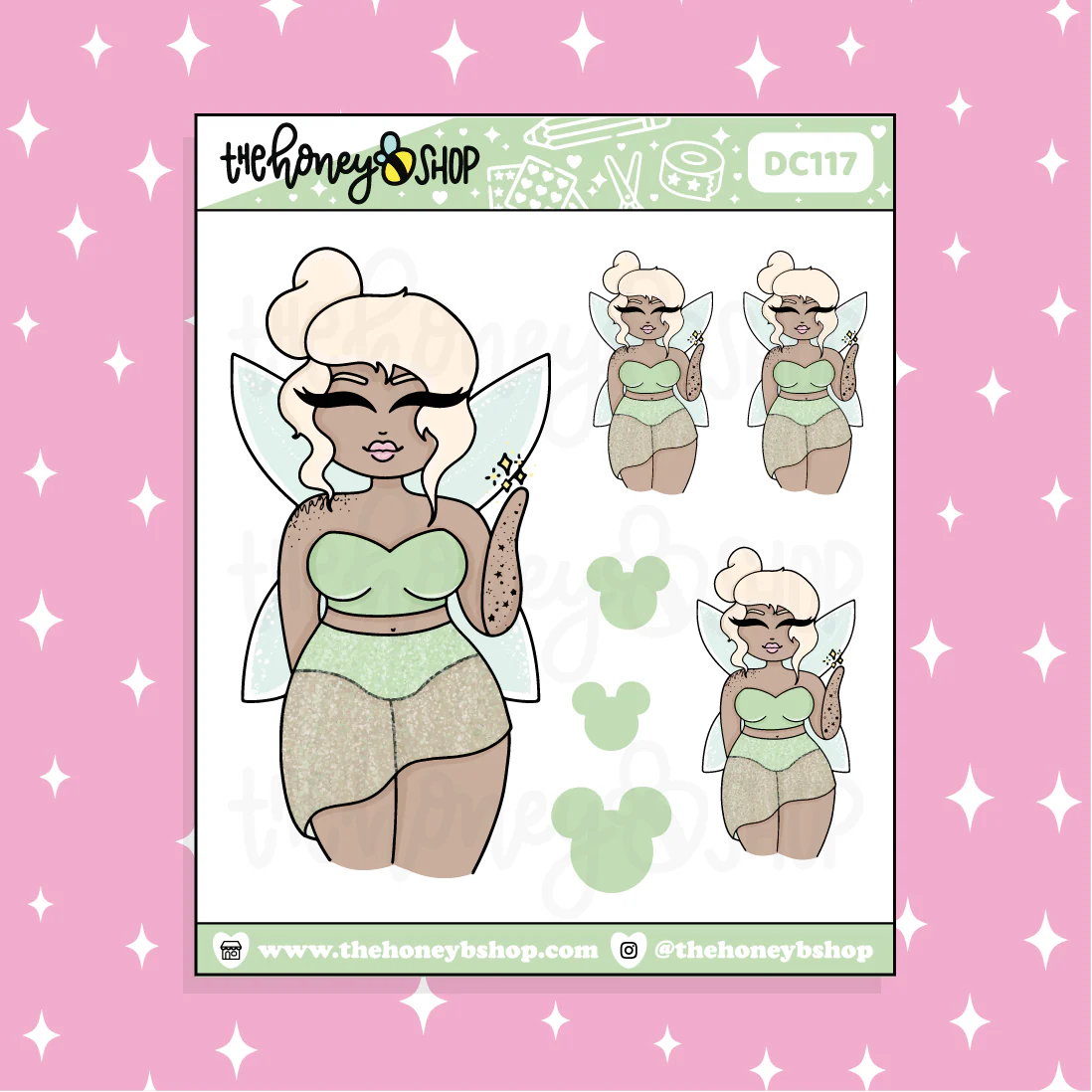 Tattooed Tinkerbell Babe Doodle Sticker | Choose your Skin Tone! - Image 2