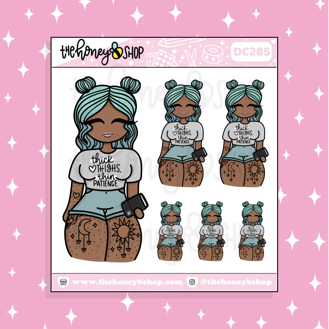 Thick Thighs + Thin Patience Babe Doodle Sticker | Choose your Skin Tone! - Image 3