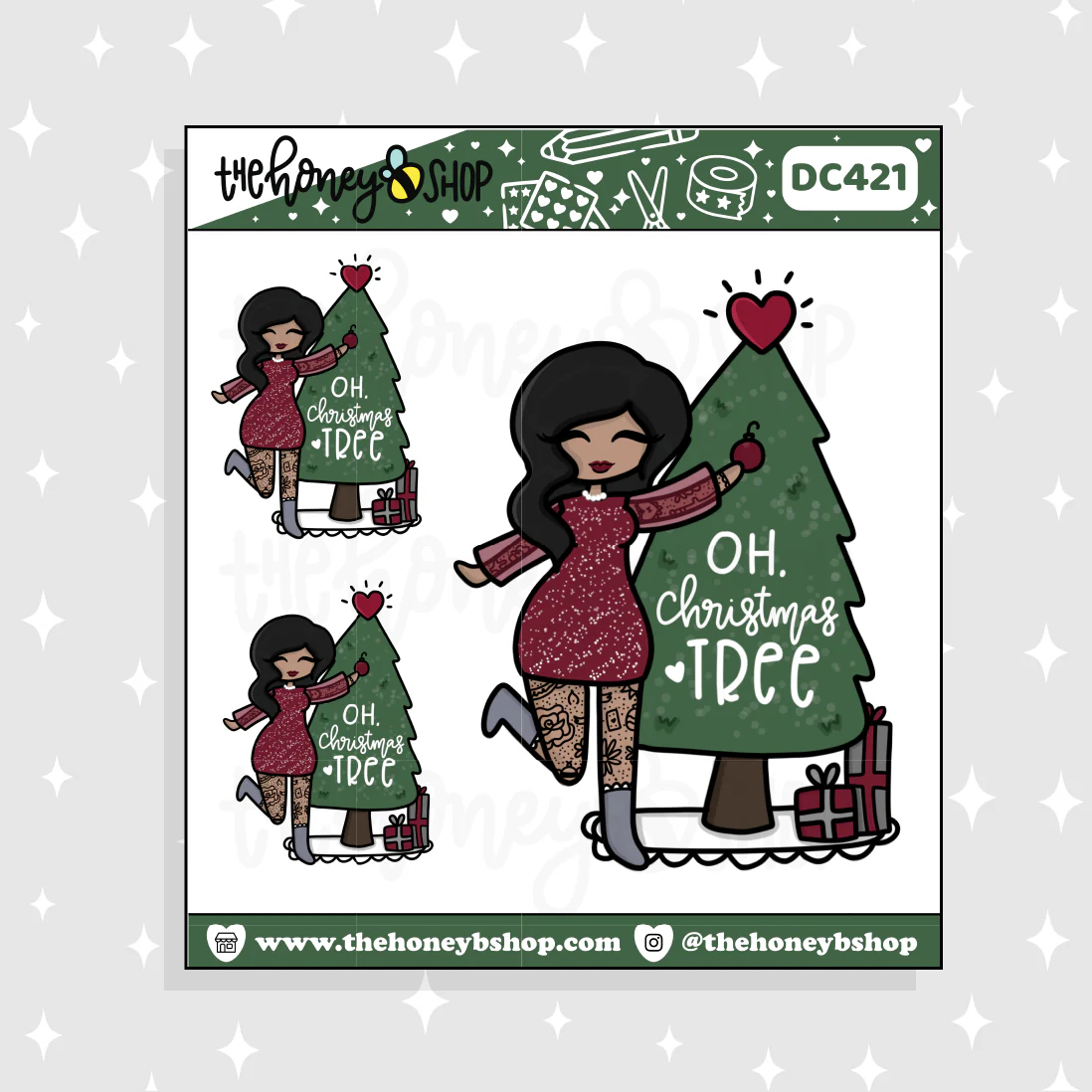 Traditional Oh Christmas Tree Babe Doodle Sticker | Choose your Skin Tone! - Image 2