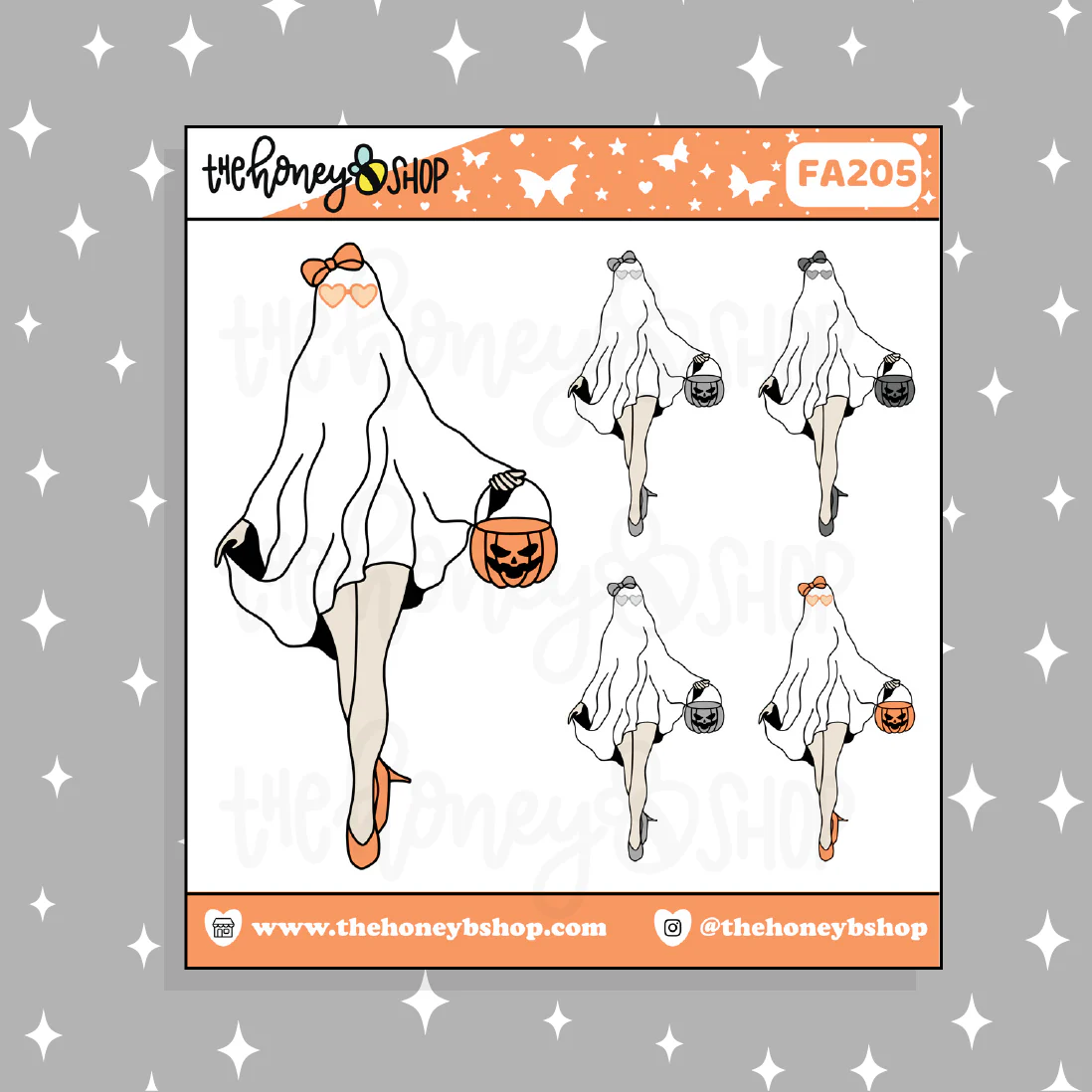 Traditional Spooky Ghost Babe Doodle Sticker | Choose your Skin Tone! - Image 2
