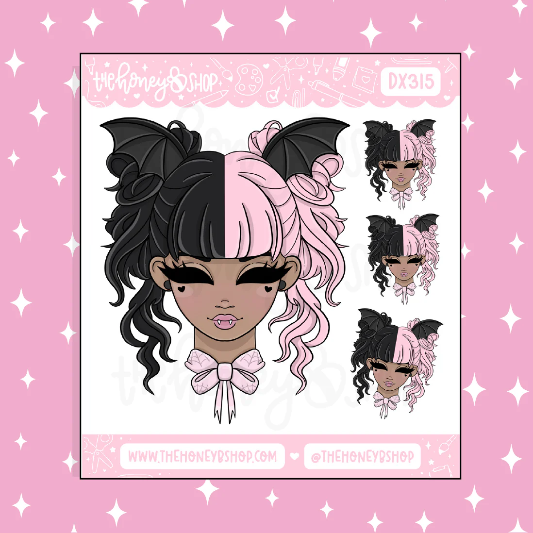 Vampire Batty Babe Doodle Sticker | October Patreon | Choose your Skin Tone! - Image 2