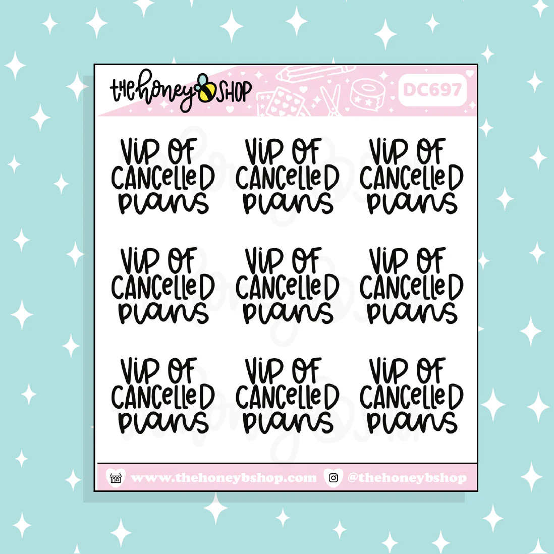 VIP Of Cancelled Plans Lettering Doodle Sticker