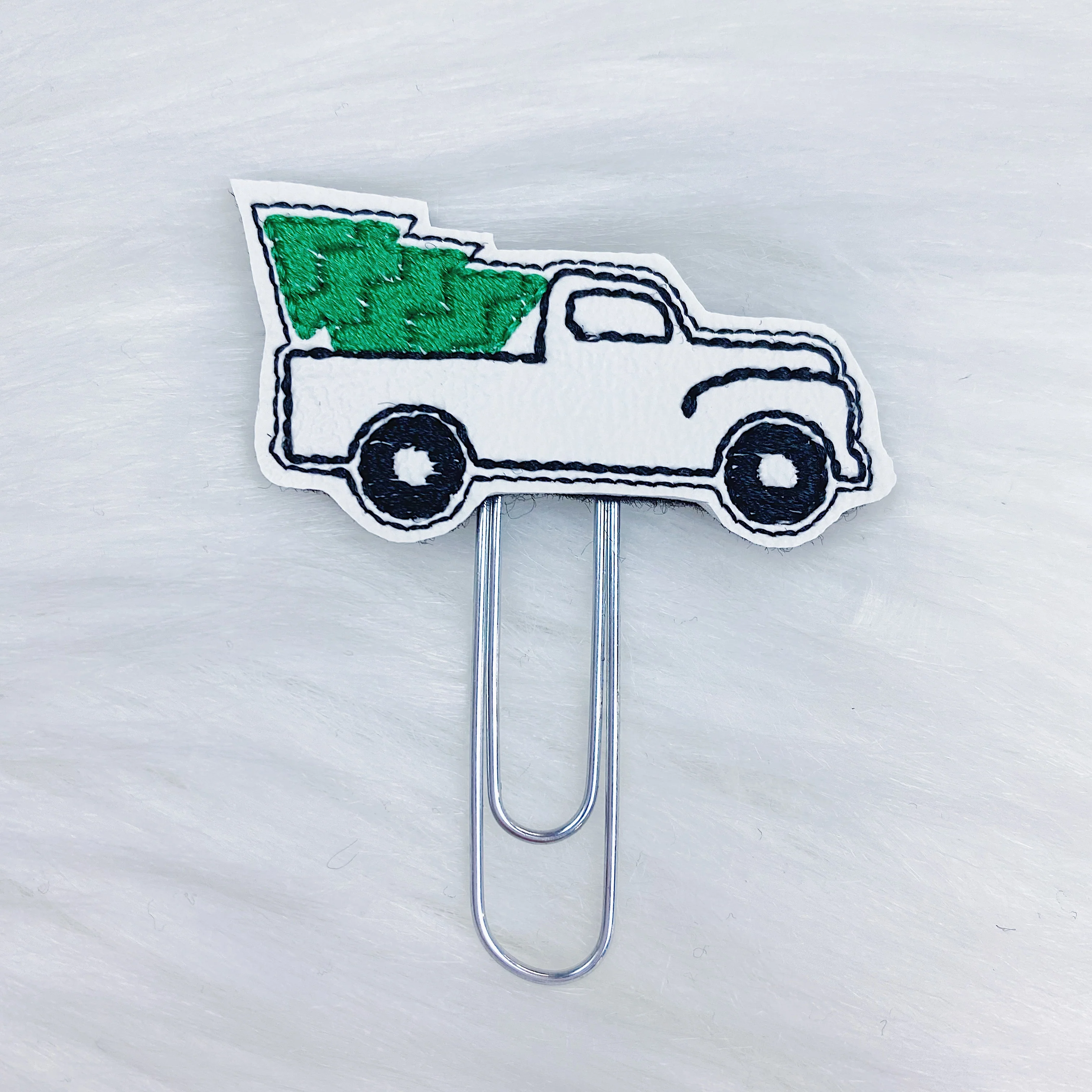 White Christmas Truck Feltie Planner Clip