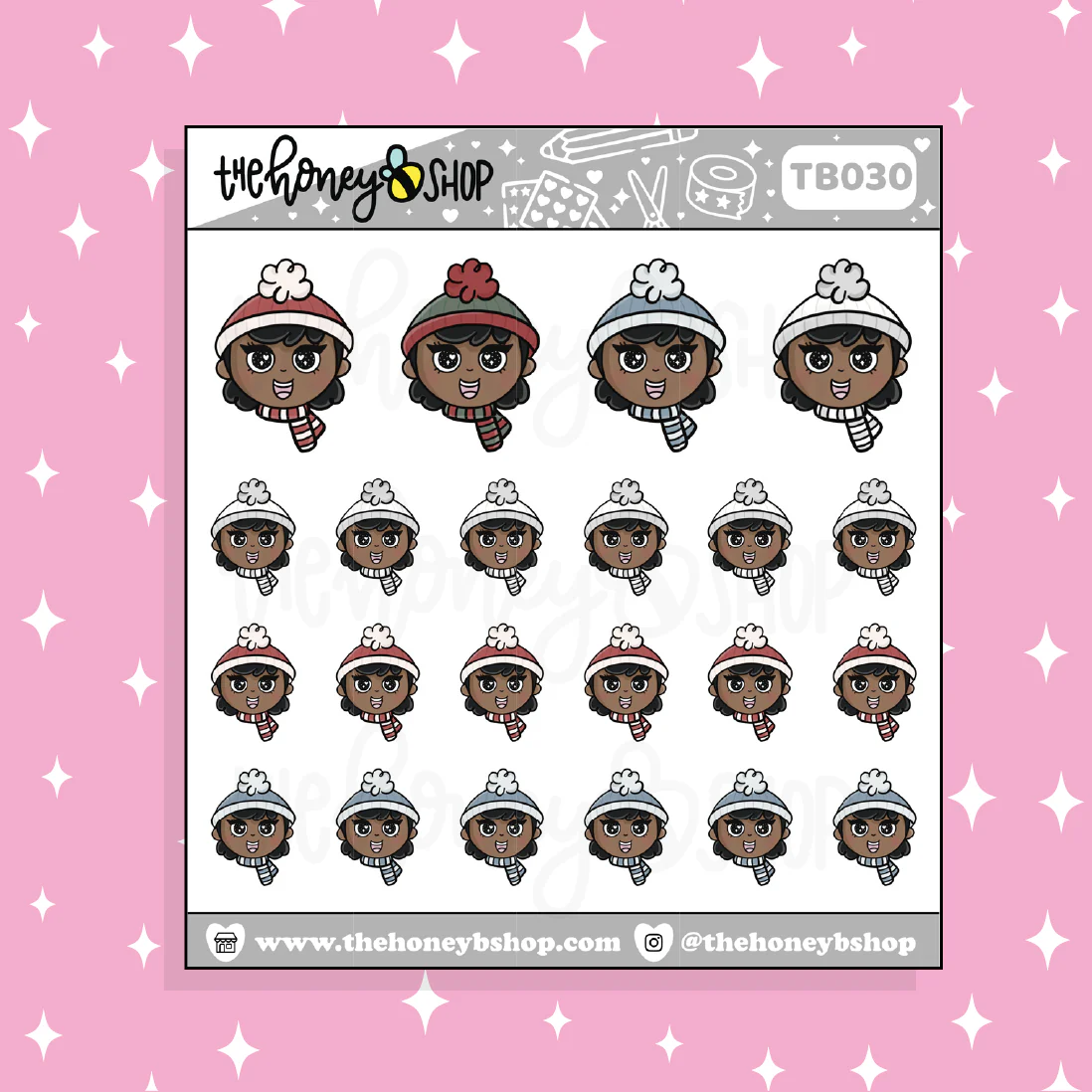 Winter Beanie BabeBees Doodle Sticker | Choose Your Skin Tone! - Image 3